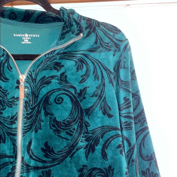 Karen Scott Women's Dark Teal Patterned Jacket - Picture 3 of 7